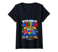 Femme Peu Importe Mon autisme, avec Une Maman comme la mienne, Tout ira Bien T-Shirt avec Col en V