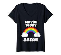 Femme Peut-être qu'aujourd'Hui Satan est drôle, Arc-en-Ciel et Sarcastique T-Shirt avec Col en V