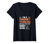 Femme Pharmacy Tech, Parce Que Cela ne me dérange Pas de Travailler Dur Pharm Tech T-Shirt avec Col en V