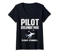 Femme Phase de développement Pilote Funny Future Aviator Captain T-Shirt avec Col en V