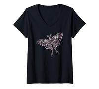 Femme Phase de Lune céleste Papillon Mystique Occulte bohème T-Shirt avec Col en V