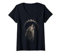 Femme Phases de Lune hurlantes du Loup de Therian T-Shirt avec Col en V