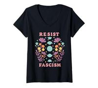 Femme Phases de Lune Protestation antifascisme féminisme Fleurs T-Shirt avec Col en V
