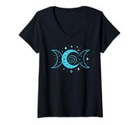 Femme Phases de Lune Symbole Spirale étoiles Mystique Nuit T-Shirt avec Col en V