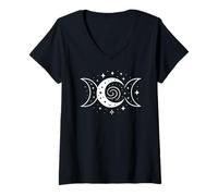 Femme Phases de Lune Symbole Spirale étoiles Mystique Nuit T-Shirt avec Col en V