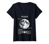 Femme Phases lunaires Astronomie Diagramme Science Vintage T-Shirt avec Col en V