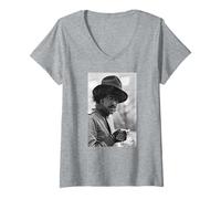 Femme Phil Lynott Thin Lizzy Thunder and Lightning Era 1983 T-Shirt avec Col en V