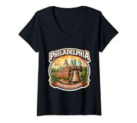 Femme Philadelphie Pennsylvanie Souvenir City State Retro Vintage T-Shirt avec Col en V