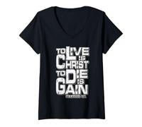 Femme Philippiens 1:21 « Vivre est Christ, Mourir est Gain » T-Shirt avec Col en V
