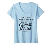 Femme Philippiens 2:5 Relations Jésus-Christ Écriture Bible T-Shirt avec Col en V