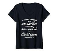 Femme Philippiens 2 5 Relations mentalité Christ Écriture Bible T-Shirt avec Col en V