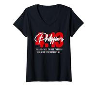 Femme Philippiens 4 13 I Can do All Things Through God Catholic T-Shirt avec Col en V