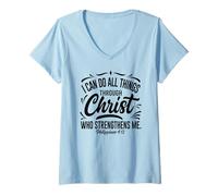 Femme Philippiens 4:13 I Can Do All Things | Verset biblique chrétien T-Shirt avec Col en V