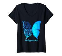 Femme Philippiens 4 13 Verset de la Bible chrétienne Papillon Religieux T-Shirt avec Col en V