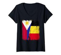 Femme Philippines Belgique Demi Drapeau Philippine Belge Jersey T-Shirt avec Col en V
