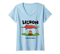 Femme Philippines Lechon Cochon de Lait Cebu Île Cadeau Souvenir T-Shirt avec Col en V