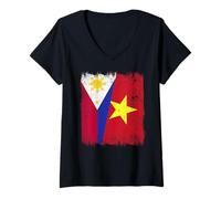 Femme Philippines Vietnam Demi-Drapeau Philippin Histoire vietnamienne T-Shirt avec Col en V