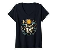 Femme Philosophie de la fleur du temps et de la lune T-Shirt avec Col en V