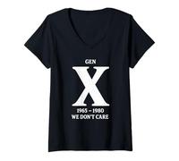 Femme Philosophie de l'apathie Gen X We Don't Care T-Shirt avec Col en V