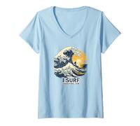 Femme Philosophie I Surf Therefore I Am Vintage Wave Surfer T-Shirt avec Col en V
