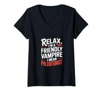 Femme Phlébotomiste drôle Disant : « Relax I'm a Friendly Vampire » T-Shirt avec Col en V