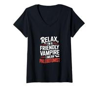 Femme Phlébotomiste drôle Disant : « Relax I'm a Friendly Vampire » T-Shirt avec Col en V
