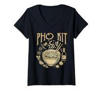 Femme Pho Kit Vietnamien Funny Noodle Soup Asian Food Ramen Lover T-Shirt avec Col en V