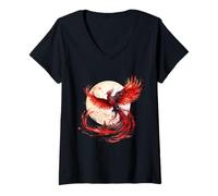 Femme Phoenix Rising Fire Phoenix Bird Mythical Bird Rajeunissement des Oiseaux T-Shirt avec Col en V