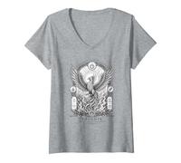 Femme Phoenix Sacred Rebirth Mythical Bird Gravé Line Art T-Shirt avec Col en V