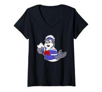 Femme Phoque Marin Casquette de Marin T-Shirt avec Col en V
