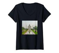 Femme Photo améliorée du Beau Taj Mahal T-Shirt avec Col en V