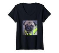 Femme Photo floue de Chien Carlin drôle « Please No More » T-Shirt avec Col en V