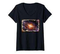 Femme Photo vieillie de singularité du Trou Noir T-Shirt avec Col en V