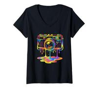 Femme Photographe Cool Camera Painting Drip Artwork Design Lens T-Shirt avec Col en V