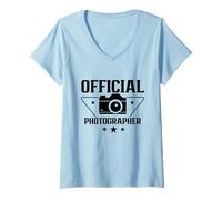 Femme Photographe Officiel Photographes Photographes Appareil Photo Job T-Shirt avec Col en V