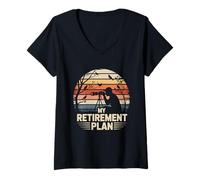 Femme Photographe rétro My Retirement Plan Observation des Oiseaux Coucher de Soleil T-Shirt avec Col en V