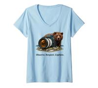 Femme Photographie de la Faune Ours Brun Caméra Nature Extérieur T-Shirt avec Col en V