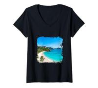 Femme Phuket Plage Tropicale Thaïlande océan Scène côtière T-Shirt avec Col en V