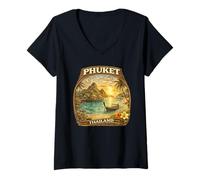 Femme Phuket Thaïlande Vacation Phuket Souvenir Thaïlande Lune de Miel T-Shirt avec Col en V