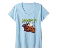 Femme Pi Day Spooky Pi Halloween Pumpkin Pie Math Geek Science Jeu de Mots T-Shirt avec Col en V