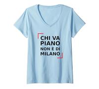 Femme Piano Chi va Non è di Milano. Citation Italienne de Milan. T-Shirt avec Col en V