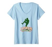 Femme Pichet de Baseball I Pitch Therefore I Am Funny T-Shirt avec Col en V