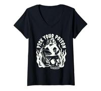Femme Pick Your Poison Pin Up Devil Woman Tatouage Traditionnel Flash T-Shirt avec Col en V
