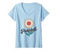 Femme Pickleball Daisy - Bloom and Play T-Shirt avec Col en V