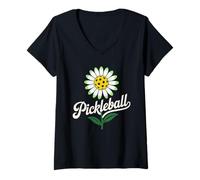 Femme Pickleball Flower - Bloom and Play T-Shirt avec Col en V
