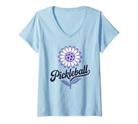 Femme Pickleball Flower - Bloom and Play T-Shirt avec Col en V