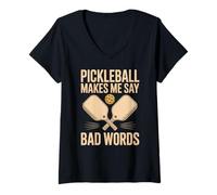 Femme Pickleball Funny Makes Me Say Bad Words Saying Humour T-Shirt avec Col en V