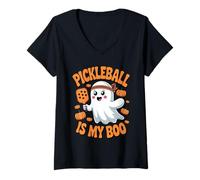 Femme Pickleball is My Boo Ghost Halloween Fun T-Shirt avec Col en V