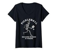 Femme Pickleball Parce Que Le Meurtre n'est Pas Un Joueur de Skeleton T-Shirt avec Col en V