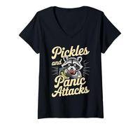 Femme Pickles And Panic Attacks Mental Health Retro Raton laveur T-Shirt avec Col en V